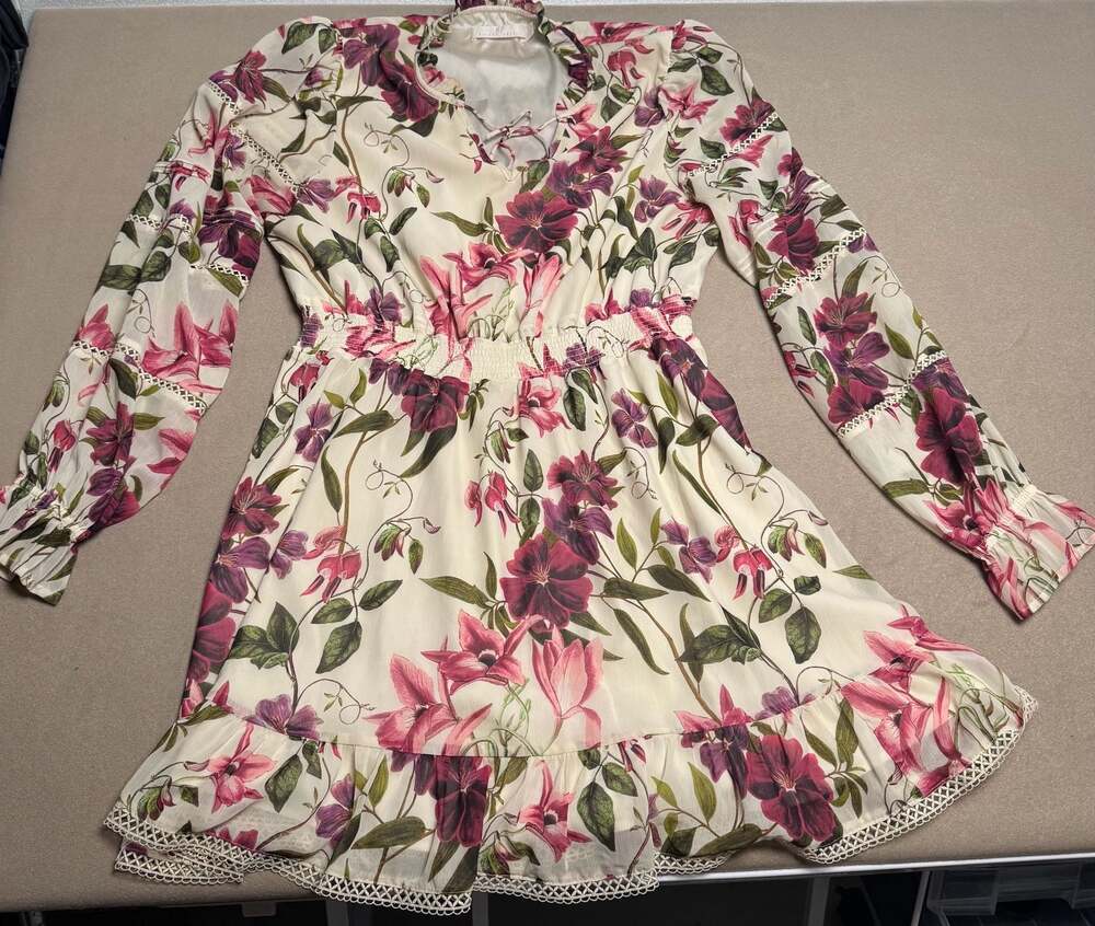 Rachel Parcell Floral Print Long Sleeve Tie-Neck Mini Dress